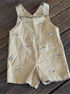Baby Boys Khaki Fish Embroidered Shortalls by Adventurewear 360 Overalls Shorts